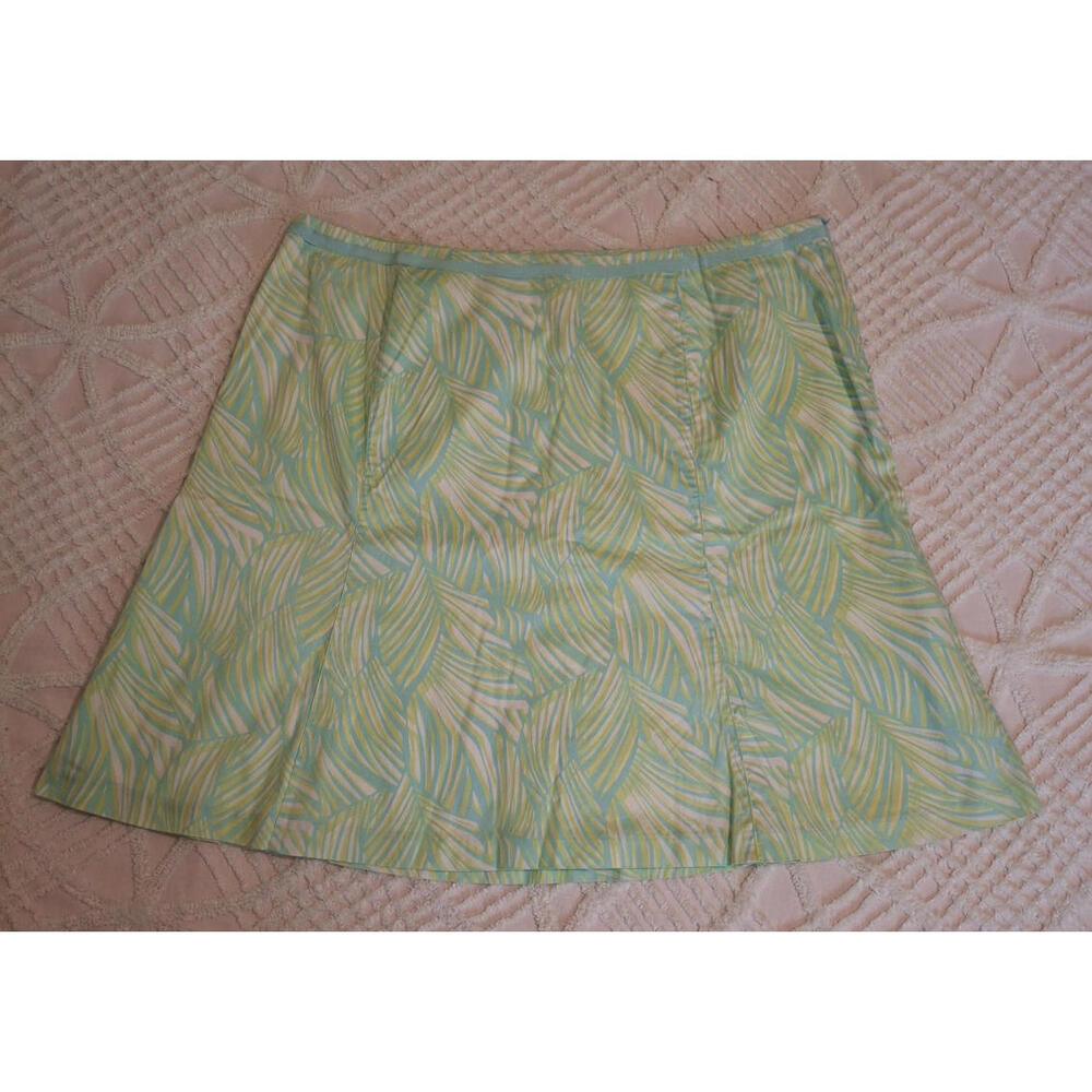 Talbots Women 22W A-Line Skirt Green Blue Tropical Palm Leaf Cotton Lined Petite